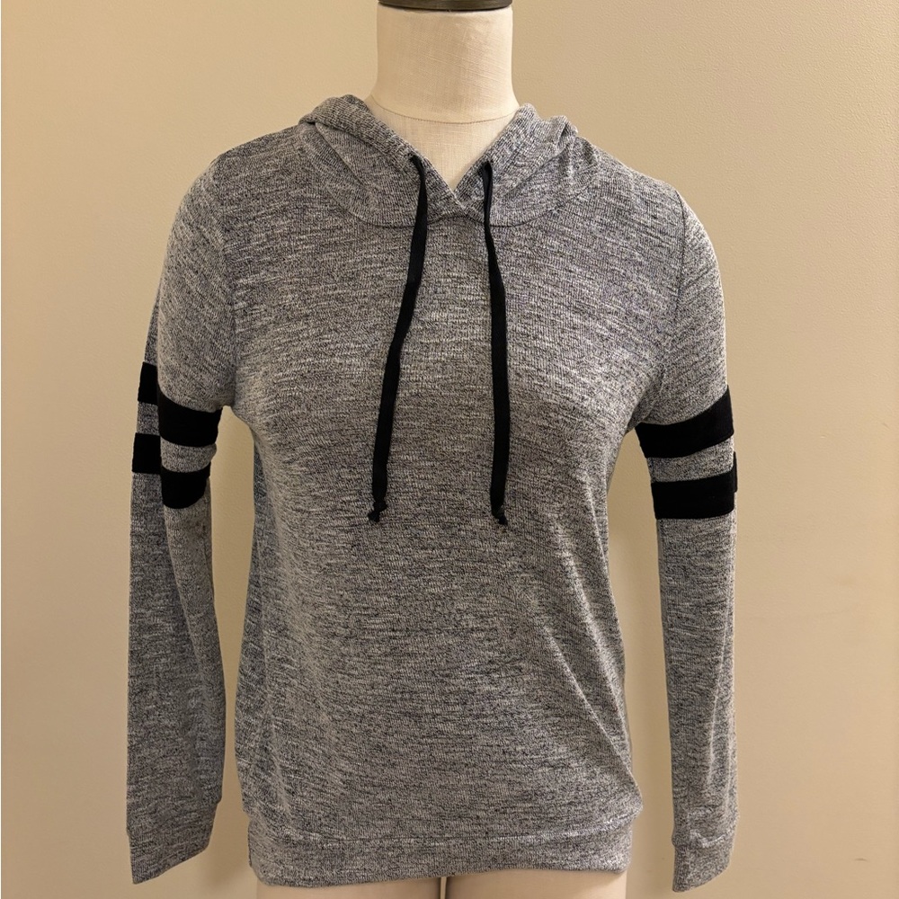 Charlotte Russe Gray and Black Hoodie with Sporty Stripes